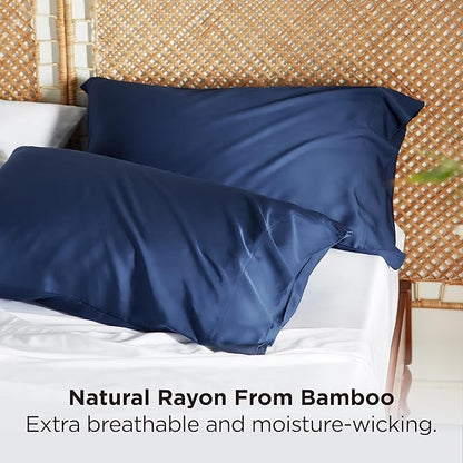 Bedsure King Size Pillow Cases Set of 2, Cooling Pillow Cases King, Rayon Derived from Bamboo Navy Blue Pillowcases, PureWoven Silky Soft Bedding Pillow Covers with Envelope Closure, 20x36 Inches