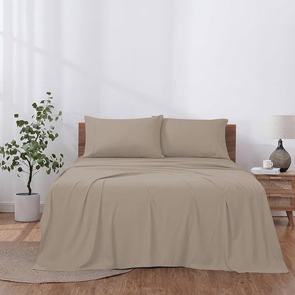 Modern Threads Soft Microfiber Solid Sheets - Luxurious Microfiber Bed Sheets - Includes Flat Sheet, Fitted Sheet with Deep Pockets, & Pillowcases Khaki California King