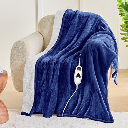 greenoak Heated Blanket Electric Throw 50"X60", Heating Blanket with 10 Heat Levels 8 Hours Auto-Off,Fleece Soft Sherpa Blanket,Gifts for Grandma Mom Seniors, Sea Blue