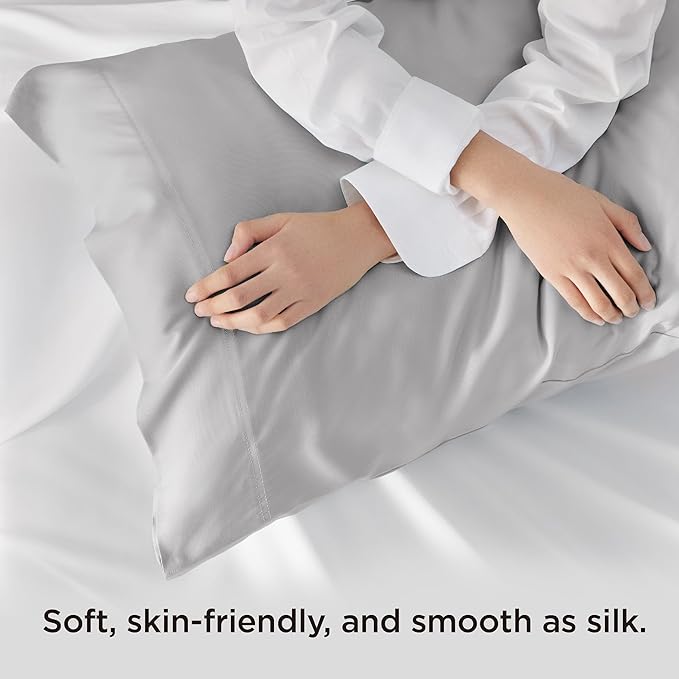 Bedsure King Size Pillow Cases Set of 2, Cooling Pillow Cases King, Rayon Derived from Bamboo Light Grey Pillowcases, PureWoven Silky Soft Bedding Pillow Covers with Envelope Closure, 20x36 Inches