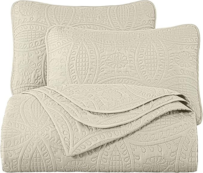 Chezmoi Collection Austin 3-piece Oversized Bedspread Coverlet Set (King, Ivory) | Oversized, Lightweight, Fade Resistant