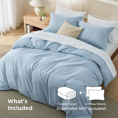 Bedsure Duvet Cover Full Size - Soft Double Brushed Bedding Set for Kids & Adults, Zipper Closure, 3 Pieces, Includes 1 Duvet Cover (80"x90") & 2 Pillow Shams, NO Comforter, Light Blue