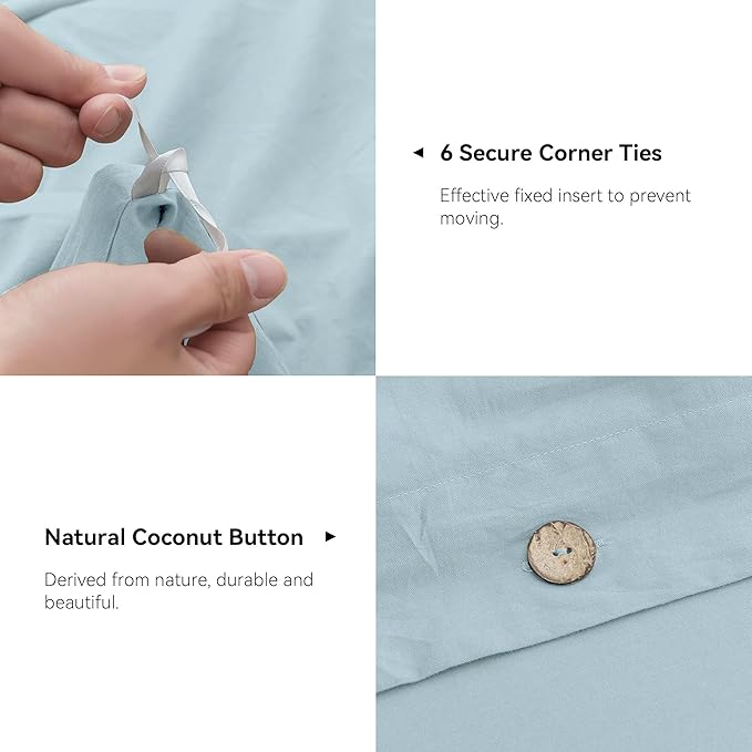 JELLYMONI Cotton Duvet Cover Cal King Size - Light Blue Comforter Cover with Button 100% Washed Cotton 3PCS Breathable Soft Solid Bedding Set Duvet Cover 104×98in & 2 Pillowcases (NO Comforter)
