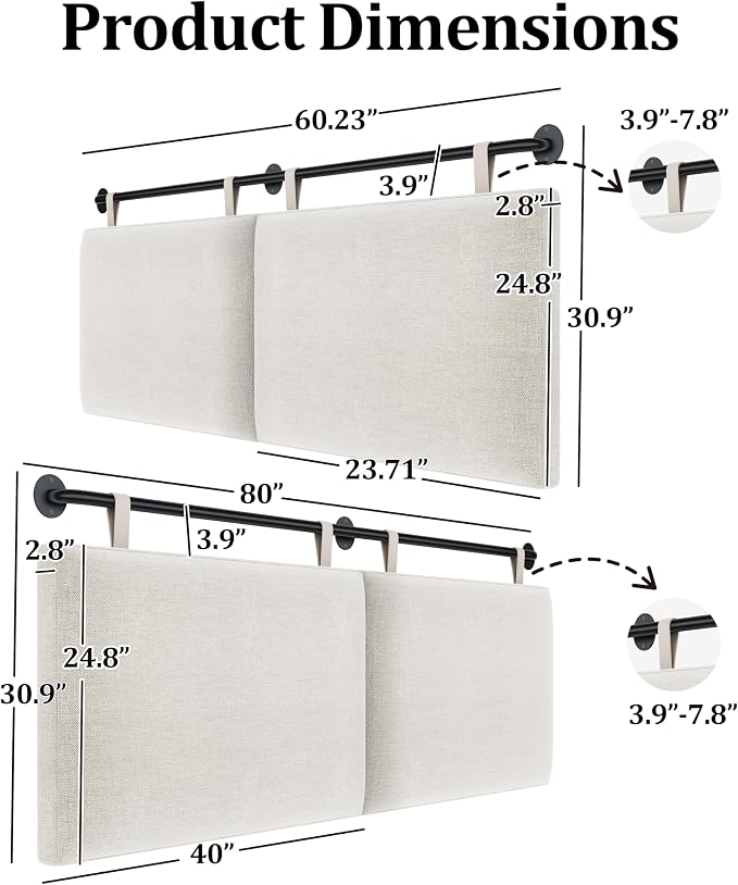 BSHOMGI Headboards Queen Size Bed Headboard Wall Mounted with Linen Upholstery Hanging Headboard for Bedroom, Beige