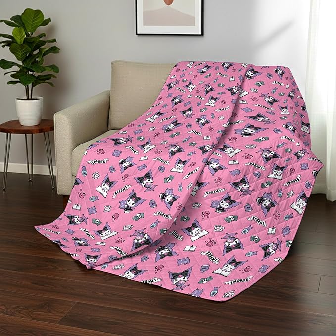 Sanrio Kuromi Anime Comfy Throw - Soft Quilted 60x80 Reversible for Couch, Bed, Adults & Kids