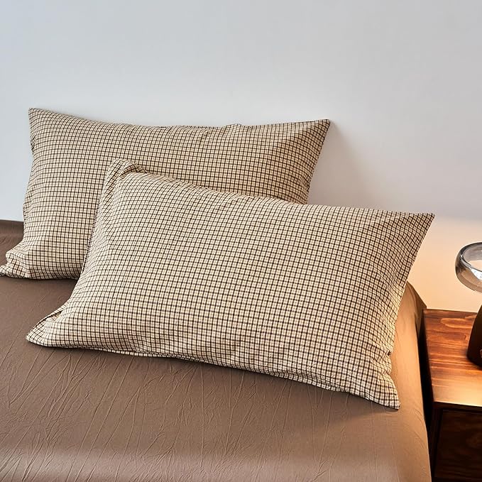 Gingham Duvet King Cover Beige Boho King Size Comforter Cover Washed Cotton Plaid Checkered Farmhouse Duvet Cover Set with Hidden Zipper Neutral Teen Bedding Set Soft Duvet Protector