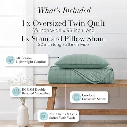Southshore Fine Living, Inc. Twin Quilt Coverlet Bedding Set, Soft Brushed Microfiber Bedspread, Stain and Pet Hair Resistant Bedding, XL/Twin Blue Quilt Comforter Set with 1 Pillow Sham, Steel Blue