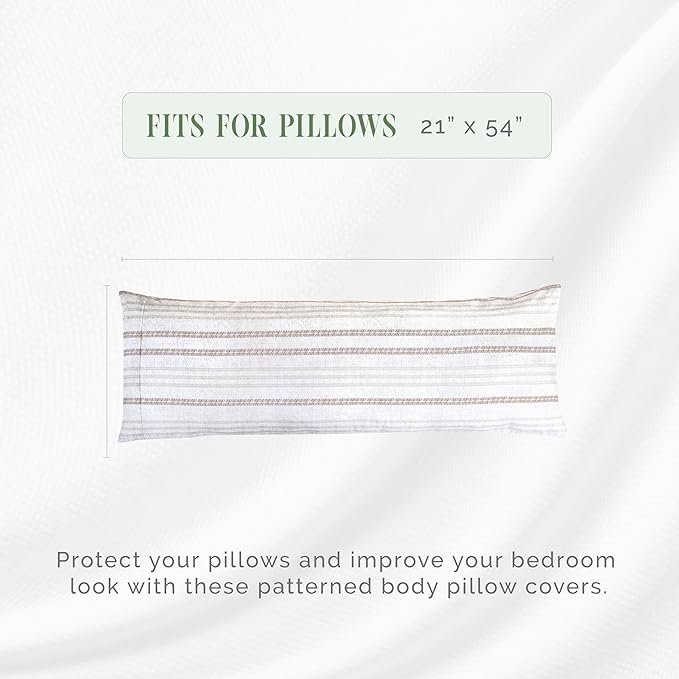 Elegant Comfort Ultra Soft 1-Piece Set Striped Print Pillowcases - 1500 Premium Hotel Quality Microfiber, Soft and Smooth Hidden Zipper Closure 1-Piece Pillow Covers - Body Pillowcase, Traci Linen