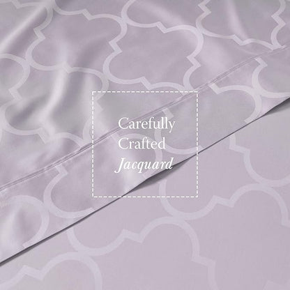 Threadmill Cotton Full Size Sheet Set | 100% Cotton Sheets for Full Size Bed | Damask Jacquard Full Bed Sheets Set with 16” Deep Pocket | Soft Sateen Weave 4-Piece Cooling Bedding Set | Lilac