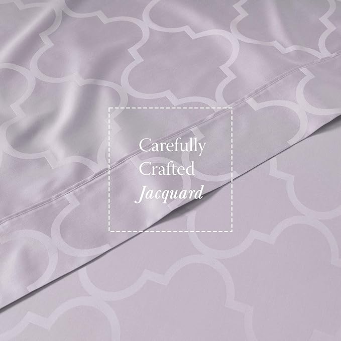 Threadmill Cotton Twin Sheet Set | 100% Cotton Sheets for Twin Size Bed | Damask Jacquard Sateen Twin Bed Sheets Set with 16” Deep Pocket | Soft Breathable 3-Piece Cooling Sheet Set | Lilac