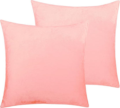 NTBAY Zippered Velvet Square Throw Pillow Covers, 2 Pack Super Soft and Luxury Decorative Cushion Cases, 18x18 Inches, Light Pink