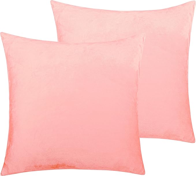NTBAY Zippered Velvet Square Throw Pillow Covers, 2 Pack Super Soft and Luxury Decorative Cushion Cases, 16x16 Inches, Light Pink