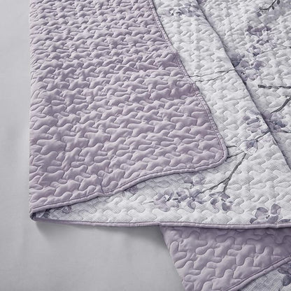 Comfort Spaces Reversible Quilt Set-Vermicelli Stitching Design All Season, Lightweight, Coverlet Bedspread Bedding, Matching Shams, King (104 in x 90 in), Kate Floral Purple 3 Piece