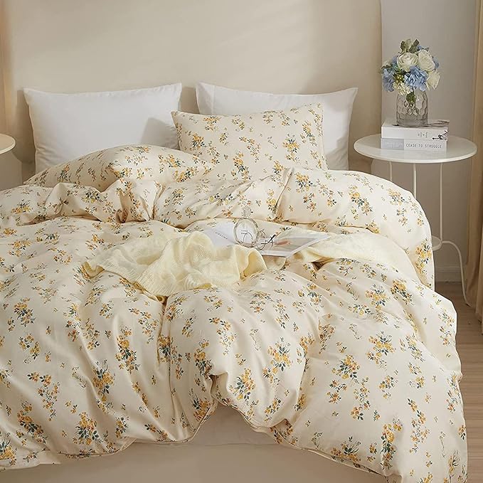 HighBuy Girls Yellow Floral Comforter Set Twin XL Bohemian Bedding Sets for Kids Girl Cottagecore 3 Piece Botanical Bedding Comforter Boho Bed Set,1 Comforter and 2 Pillowcases for All Season