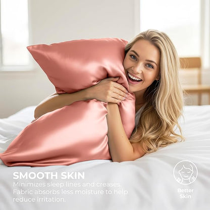 Pure Bedding Satin Pillowcase 2 Pack - King Size (20"x40", Blush Pink) - Silky Pillow Cases for Hair and Skin - Satin Pillow Covers with Envelope Closure - Extra Soft Premium Microfiber