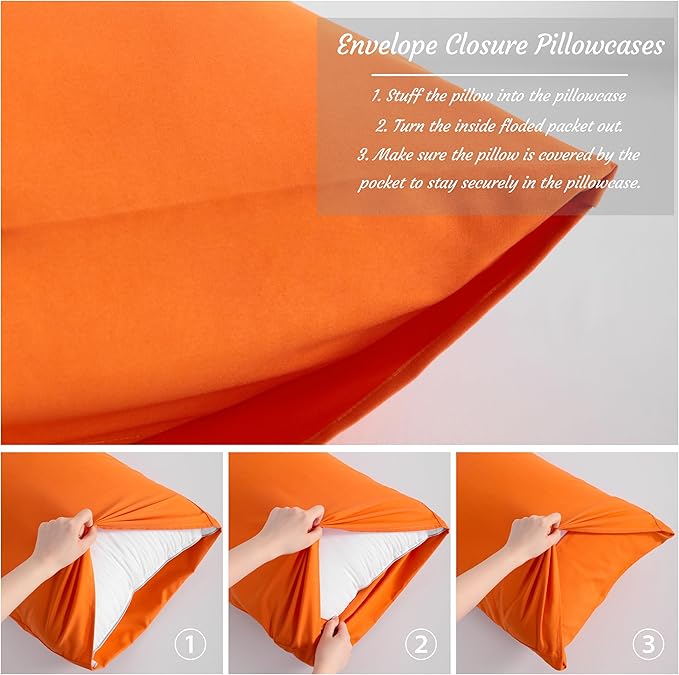 NTBAY Body Pillow Cases Set of 2, 2 Pack Brushed Microfiber 20x54 Pillow Cases, Soft, Wrinkle, Fade, Stain Resistant Orange Pillow Cases with Envelope Closure, 20x54 Inches, Orange