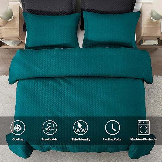 Maple&Stone Quilt Set Twin/Twin XL, Lightweight Teal Bedspread Ultrasonic Chevron Pattern Light Coverlet for All Season Comforter Bedding Decor - 2 Piece Twin Extra Long Bed Cover Sets
