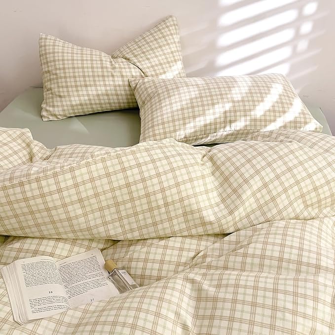 Plaid King Duvet Cover Set Brown Cotton King Comforter Cover Double Gauze Soft Boho Cute Duvet Cover Set with Hidden Zipper Chic Cottage Core Bedding Set Vintage Duvet Protector