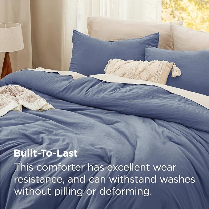 Bedsure Queen Comforter Set, Blue Soft Prewashed Bedding for All Seasons, 3 Pieces GentleSoft™ Bed Set, 1 Lightweight Comforter (90"x90") and 2 Pillowcases (20"x26")