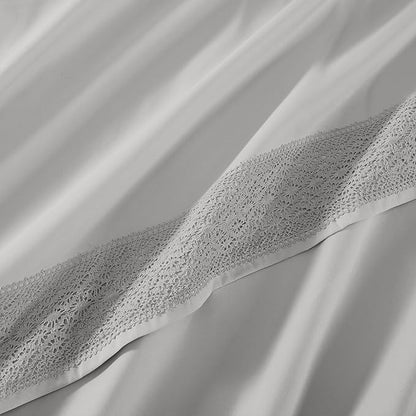 Modern Threads 4 Piece Microfiber Sheet Set – Soft Cooling Bed Sheets with Crochet Lace – Deep Pocket, Wrinkle Free, Breathable, Hotel Luxury Bedding, Light Gray, California King