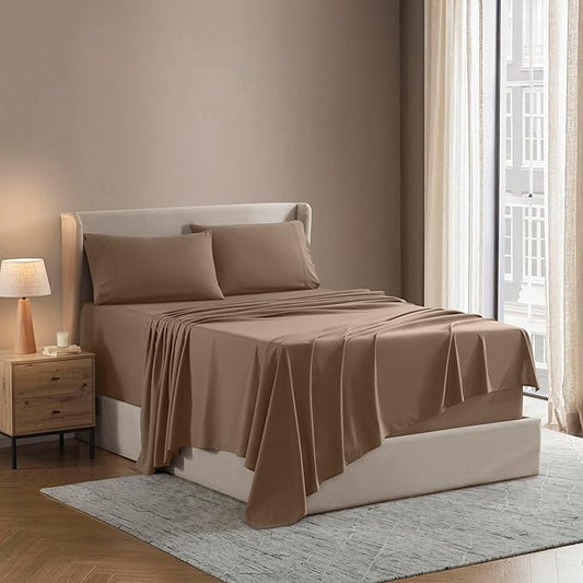 Nestl Full Sheet Set - Luxury 1800 Ultra-Soft Microfiber Full Bed Sheets - Double Brushed - Deep Pockets - Easy Fit - 4 Piece Set - Bedding Sheets & Pillowcases (Full, Taupe)