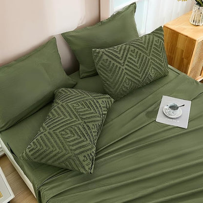 Andency Oversized King Size Comforter Set Olive Green - 7 Pieces Bed in a Bag Oversized King Boho Olive Green Bedding Comforter Sets, Tufted Bed Set with Comforter, Sheets, Pillowcases & Shams