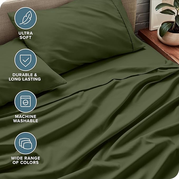 Bare Home King Sheet Set - 1800 Ultra-Soft Microfiber King Bed Sheets - Double Brushed - Deep Pockets - Easy Fit - 4 Piece Set - Bedding Sheets & Pillowcases (King, Cypress)