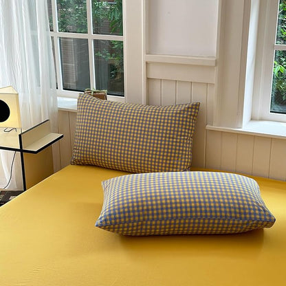 LifeTB Gingham Comforter Set King Modern Style Checkered Plaid Printed Bedding Comforter Set 3 Pieces Boho Grid Comforter King Fluffy Soft Purple Yellow Gingham Bedding Comforter with 2 Pillowcases