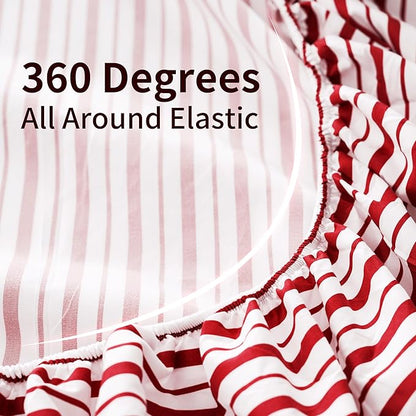 Best Season Burgundy Red Striped Sheets Set Twin Size 3 Piece - Super Soft, Easy Care & Breathable Red and White Pinstripe Bed Sheet Set with 16-Inch Deep Pockets, Great Gift for Christmas & Birthday