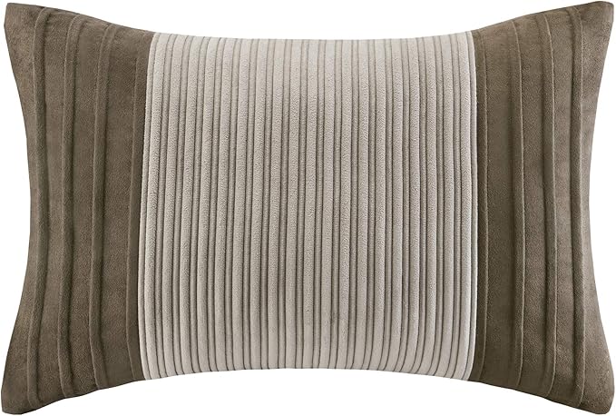 Madison Park Cozy Comforter Set Casual Blocks Design All Season, Matching Bed Skirt, Decorative Pillows, King(104"x92"), Dallas Corduroy, Taupe Brown, 7 Piece