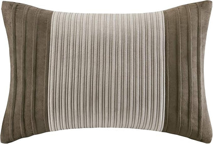 Madison Park Cozy Comforter Set Casual Blocks Design All Season, Matching Bed Skirt, Decorative Pillows, Queen(90"x90"), Dallas Corduroy, Taupe Brown, 7 Piece
