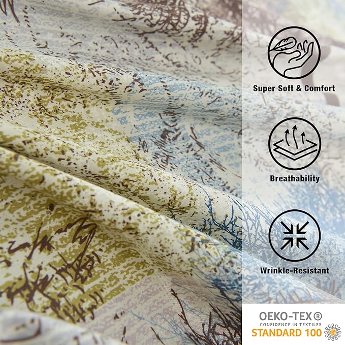 JSD Rustic Print Sheet Set Full Size, 4 Piece Tree Pattern Soft Microfiber Bedding Sheets Extra Deep Pocket
