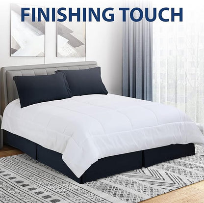 Cathay Home Double Brushed Microfiber Pleated Easy Fit Bed Skirt, Ultra Soft, Fade and Wrinkle Resistant - Navy, California King