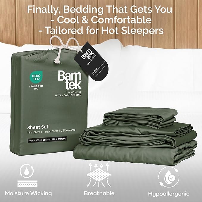 Viscose Bamboo Sheets King Size 4PC Set - Cooling Sheets for Hot Sleepers with Moisture Wicking Technology - Silky Soft 18 Inch Deep Pocket - Moss 76"x 80"