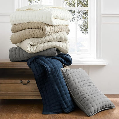 WDCOZY White Twin Size Quilt Bedding Sets with Pillow Sham, Lightweight Soft Bedspread Coverlet, Quilted Blanket Thin Comforter Bed Cover, All Season Summer Spring, 2 Pieces, 68x90 inches