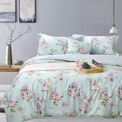 FADFAY Shabby Vintage Duvet Cover Twin XL Dorm Bedding Fashionable Rose and Hydrangea Flower 100% Cotton Soft Reversible Hidden Zipper Closure Farmhouse Quilt Cover Set 3 Piece -（No Filling）
