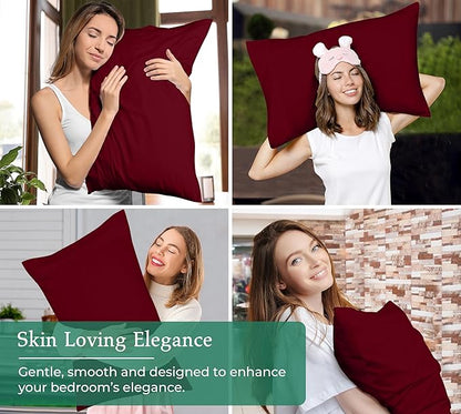 Royale Linens Queen Pillowcase Set of 2 - Bed Pillow Cover - 20" x 30" - Red Pillowcases - 1800 Brushed Microfiber, Wrinkle & Fade Resistant - Soft & Cozy- Queen Size Pillow Case (Burgundy)