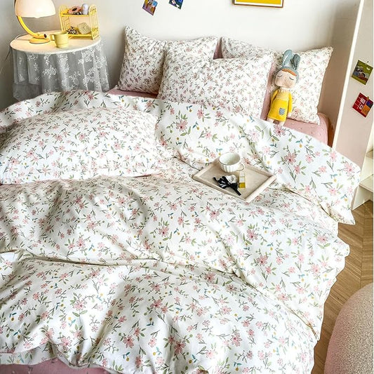 HighBuy 3 Piece Teen Comforter Set Full Size All Season Pink Floral Farmhouse Bedding Comforter Full with 2 Pillowcases,Washable Cozy Comforter for Girls,Fluffy Comfy Bedding Sets