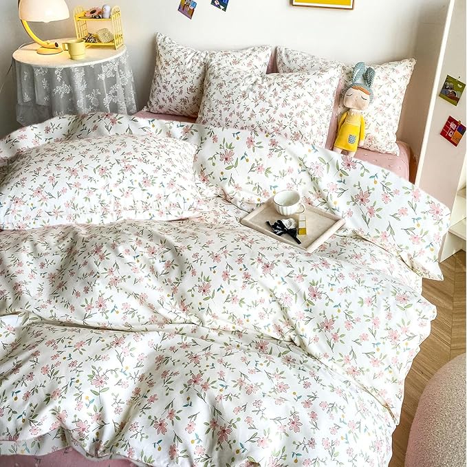 HighBuy 3 Piece Teen Comforter Set Twin XL Size All Season Pink Floral Farmhouse Bedding Comforter with 2 Pillowcases,Washable Cozy Comforter for Girls,Fluffy Comfy Bedding Sets