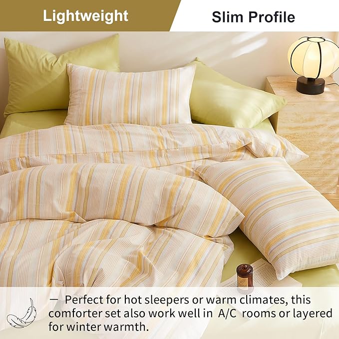 EAVD Retro Striped Comforter Set Twin XL Multi-Color Soft Washed Cotton 3-Piece Colorful Stripes Pattern Bedding Set with 2 Pillowcases Farmhouse Geometric Comforter Set for All-Season Soft&Fluffy