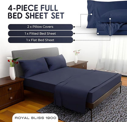 Full Size Bed Sheets – 4Pcs Bed Sheets Full Size Set, Deep Pocket, Double Brushed Microfiber, Fade Resistant, Soft & Breathable for Cozy and Comfortable Sleep(Navy Blue)