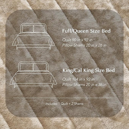 EVERGRACE Velvet Quilt Set Queen Size, Luxurious Soft Striped Channel Bedding Set, Lightweight Velvet Comforter for All Season, Oversized Bedspread Coverlet with 2 Matching Shams, Beige Taupe