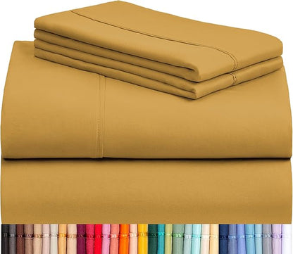 LuxClub 4 PC Full Sheet Set, Breathable Luxury Bed Sheets, Deep Pockets 18" Wrinkle Free Cooling Bed Sheets Machine Washable Hotel Bedding Silky Soft - Medallion Gold Full