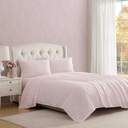 Laura Ashley - Twin Sheet Set, Crisp & Cool Cotton Percale Bedding with Deep Pockets, Lightweight for Year Round Comfort, Bed Sheets with Matching Pillowcases (Antoinette Pink)