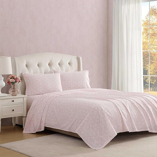 Laura Ashley - Twin Sheet Set, Crisp & Cool Cotton Percale Bedding with Deep Pockets, Lightweight for Year Round Comfort, Bed Sheets with Matching Pillowcases (Antoinette Pink)