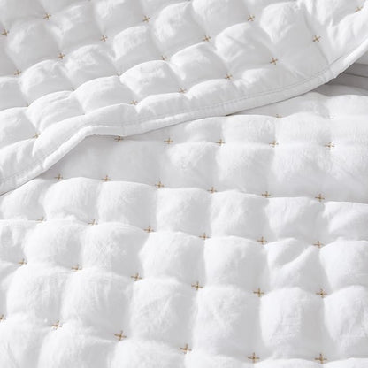 WDCOZY White King Size Quilt Bedding Sets with Pillow Shams, Lightweight Soft Bedspread Coverlet, Quilted Blanket Thin Comforter Bed Cover, All Season Summer Spring, 3 Pieces, 104x90 inches