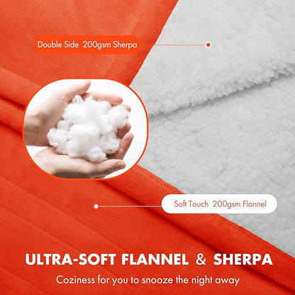 Electric Blanket King Size 100" x 90" - Soft Flannel Sherpa Heated Blanket King with Dual Control, 5 Heating Levels & 10 Hours Auto Off, Washable Heating Blanket with Fast Heating (Orange)