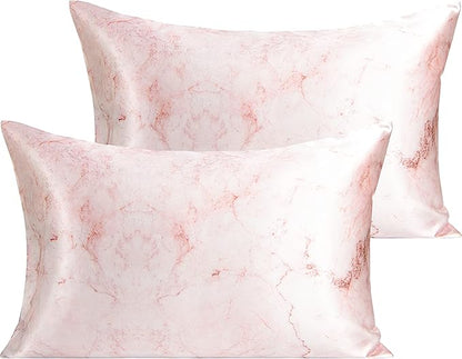 NTBAY 2 Pack Satin Queen Pillowcases for Hair and Skin, Luxurious and Silky Marbling Printed Pillow Cases with Envelope Closure, 20x30 Inches, Red