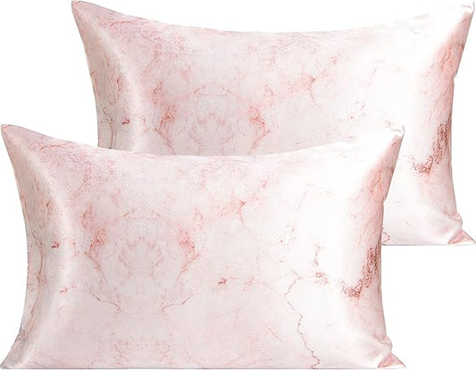 NTBAY 2 Pack Satin Queen Pillowcases for Hair and Skin, Luxurious and Silky Marbling Printed Pillow Cases with Envelope Closure, 20x30 Inches, Red