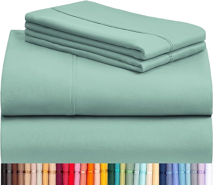 LuxClub 4 PC Full Sheet Set, Deep Pockets Wrinkle Free Cooling Bed Sheets Hotel Bedding for Women, Men, Kids & Teens, Includes 1 Fitted Sheet, 1 Flat Sheet and 2 Pillowcases-Soft Light Teal